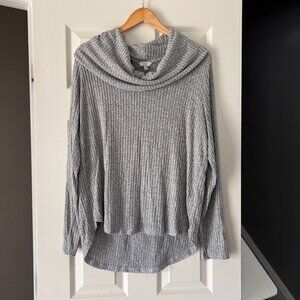 Lucky Brand Gray Ribbed Cowl Neck Sweater Women’s Size L Long Sleeve Soft Knit